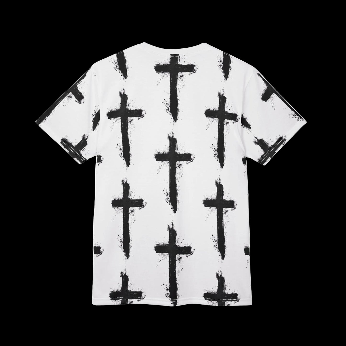 WHITE ON BLACK CROSS - (AOP) TEE